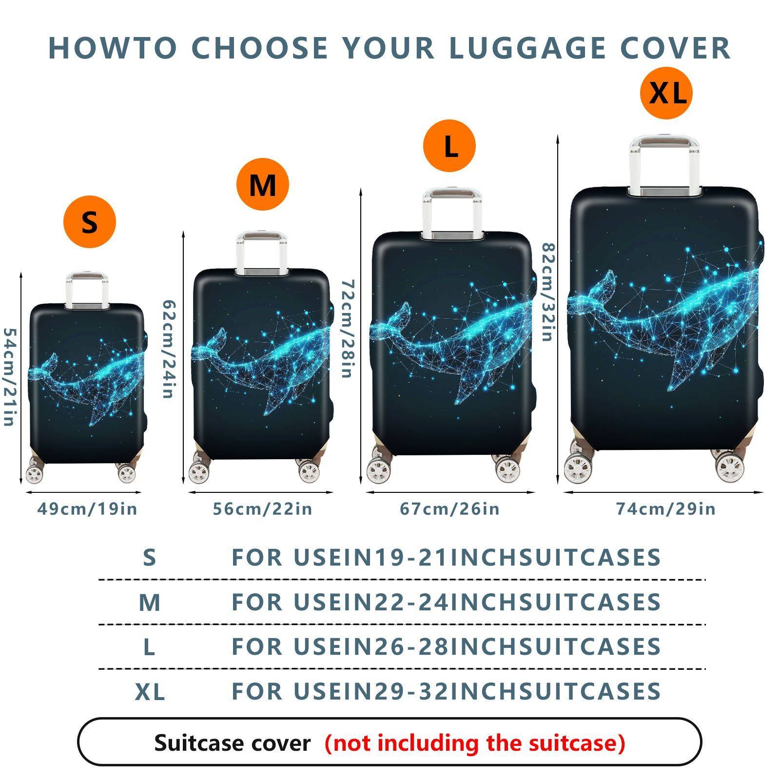 1-Piece Cosmic Whale Starry Network Futuristic Digital Abstract  Suitcase Luggage Cover, Stretch Protective Sleeve