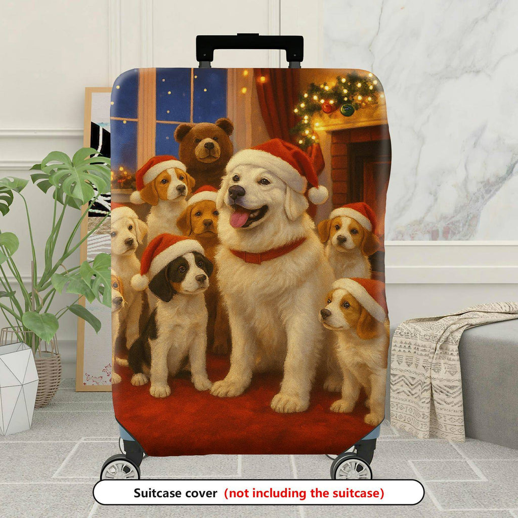 1-Piece Christmas Dog Fireplace Winter Holiday Santa  Suitcase Luggage Cover, Stretch Protective Sleeve