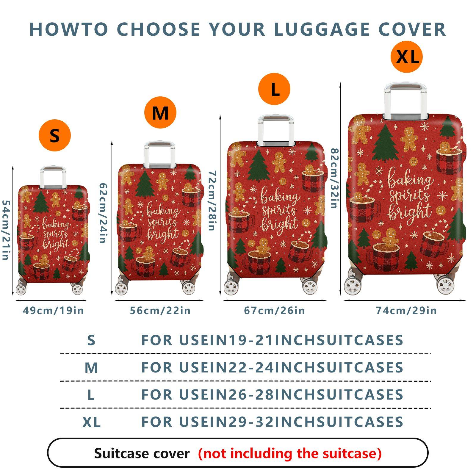 1-Piece Christmas Holiday Winter Gingerbread Coffee Tree  Suitcase Luggage Cover, Stretch Protective Sleeve
