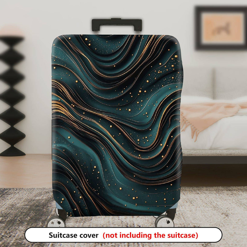 1-Piece Abstract Waves Pattern Teal Gold Artistic Modern  Suitcase Luggage Cover, Stretch Protective Sleeve
