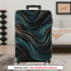 1-Piece Abstract Waves Pattern Teal Gold Artistic Modern  Suitcase Luggage Cover, Stretch Protective Sleeve