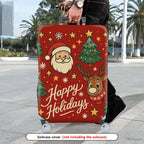 1-Piece Christmas Santa Reindeer Tree Stars Holidays  Suitcase Luggage Cover, Stretch Protective Sleeve