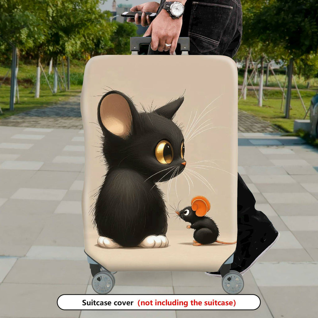 1-Piece Cute  Animal Black Cat Mouse Design  Suitcase Luggage Cover, Stretch Protective Sleeve
