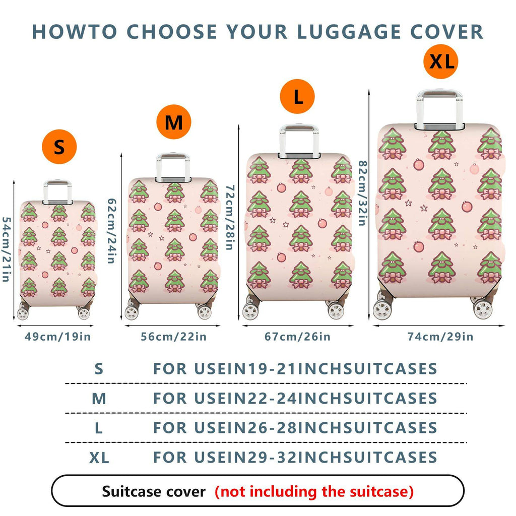 1-Piece Christmas Tree Pink Bow Cute Festive Holiday  Suitcase Luggage Cover, Stretch Protective Sleeve