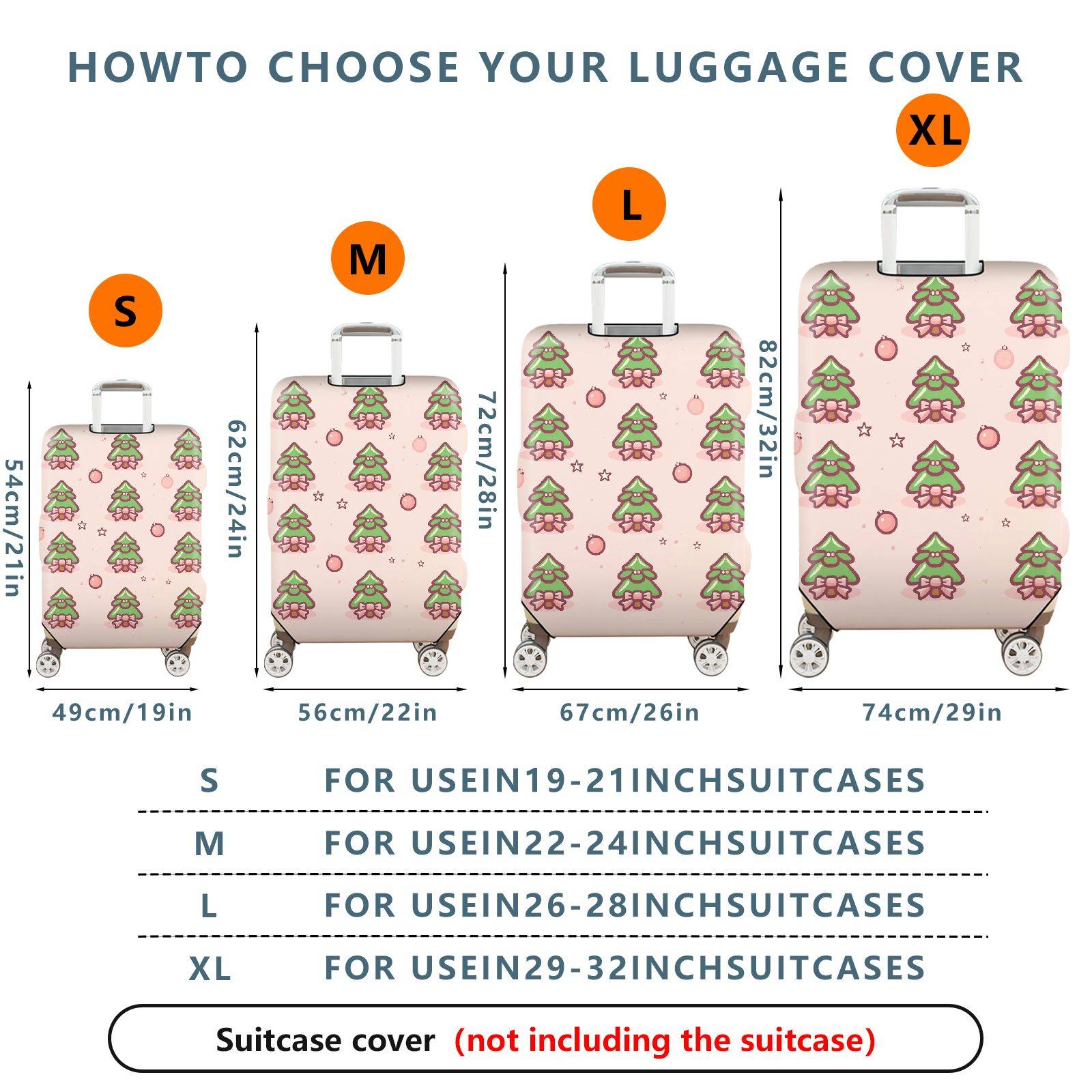 1-Piece Christmas Tree Pink Bow Cute Festive Holiday  Suitcase Luggage Cover, Stretch Protective Sleeve