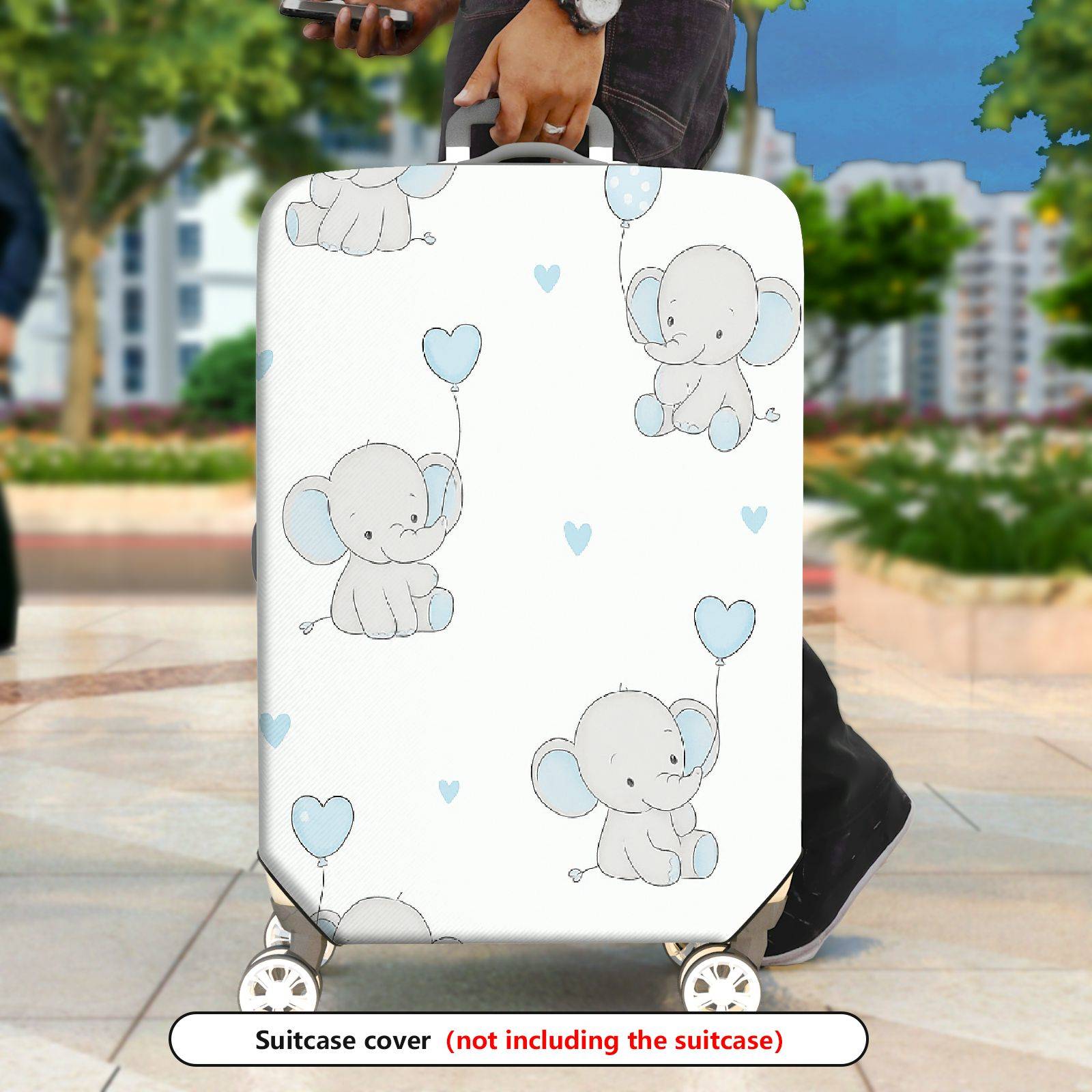 1-Piece Adorable Elephant Heart Balloon  Blue Animal Love  Suitcase Luggage Cover, Stretch Protective Sleeve