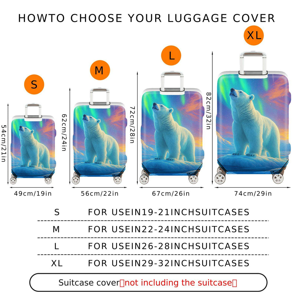 1-Piece Polar Bear Aurora Landscape Nature Wildlife  Suitcase Luggage Cover, Stretch Protective Sleeve