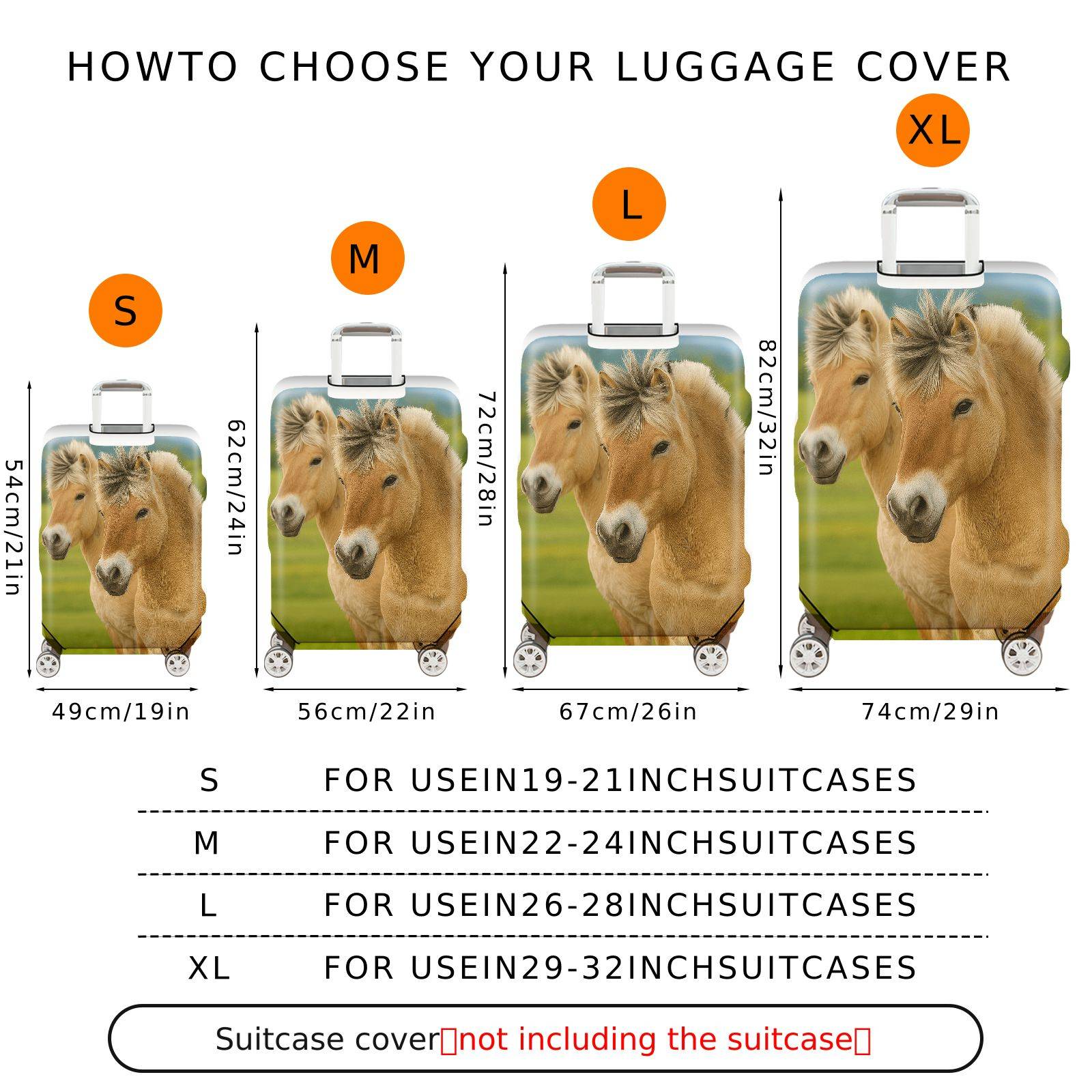 1-Piece Horse Nature Landscape Animal Wildlife Green  Suitcase Luggage Cover, Stretch Protective Sleeve