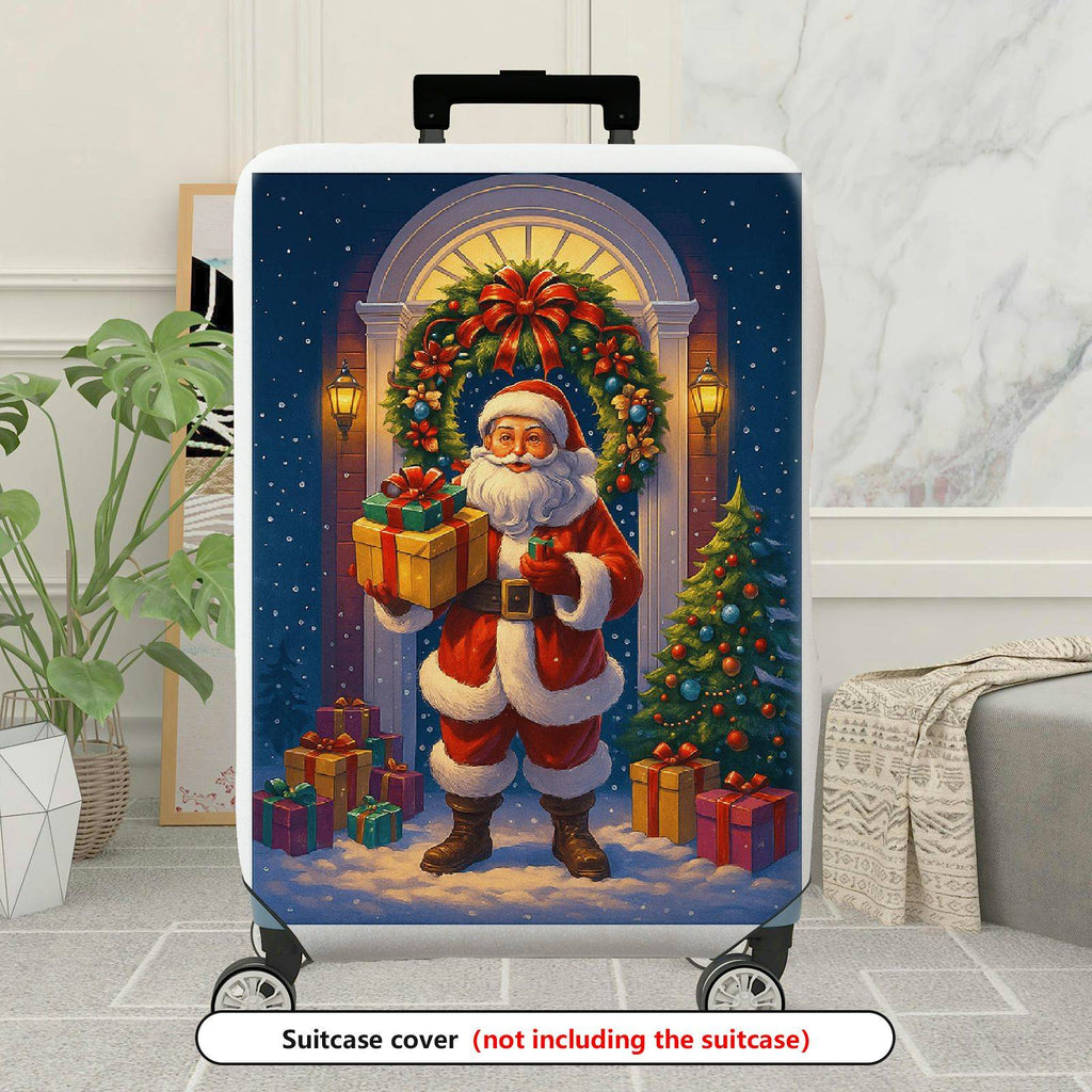 1-Piece Santa Claus Christmas Holiday Festive Winter Cheer  Suitcase Luggage Cover, Stretch Protective Sleeve