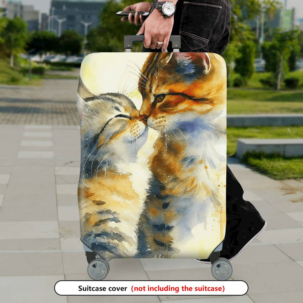 1-Piece Abstract Watercolor Cat Couple Animal Art  Suitcase Luggage Cover, Stretch Protective Sleeve