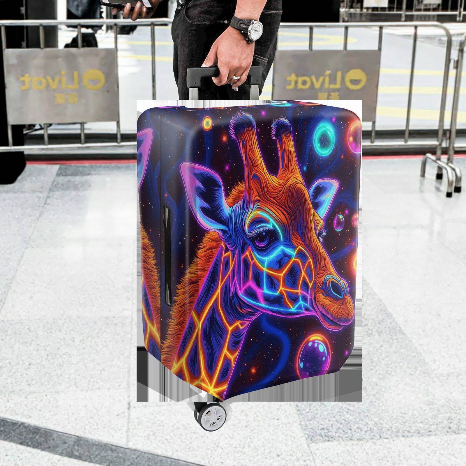 1-Piece Graffiti Giraffe Colorful Cosmic Art Vibrant  Suitcase Luggage Cover, Stretch Protective Sleeve