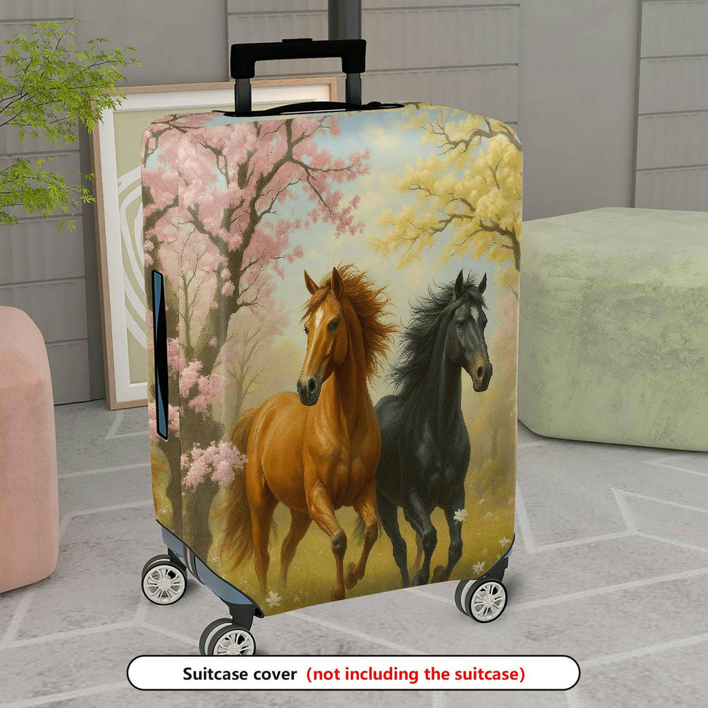 1-Piece Horse Floral Nature Scenic Artistic Colorful  Suitcase Luggage Cover, Stretch Protective Sleeve