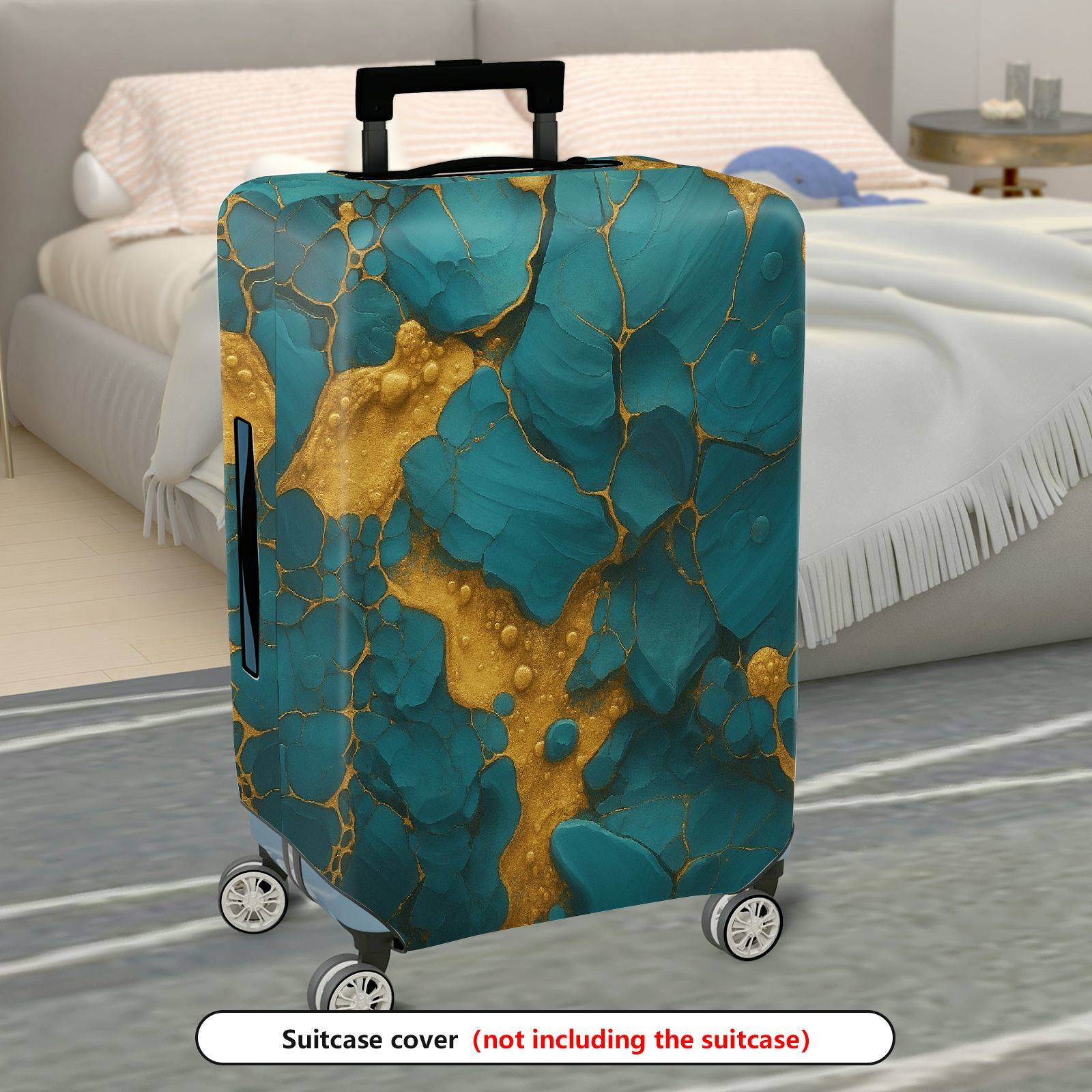 1-Piece Abstract Marble Gold Blue Artistic  Suitcase Luggage Cover, Stretch Protective Sleeve