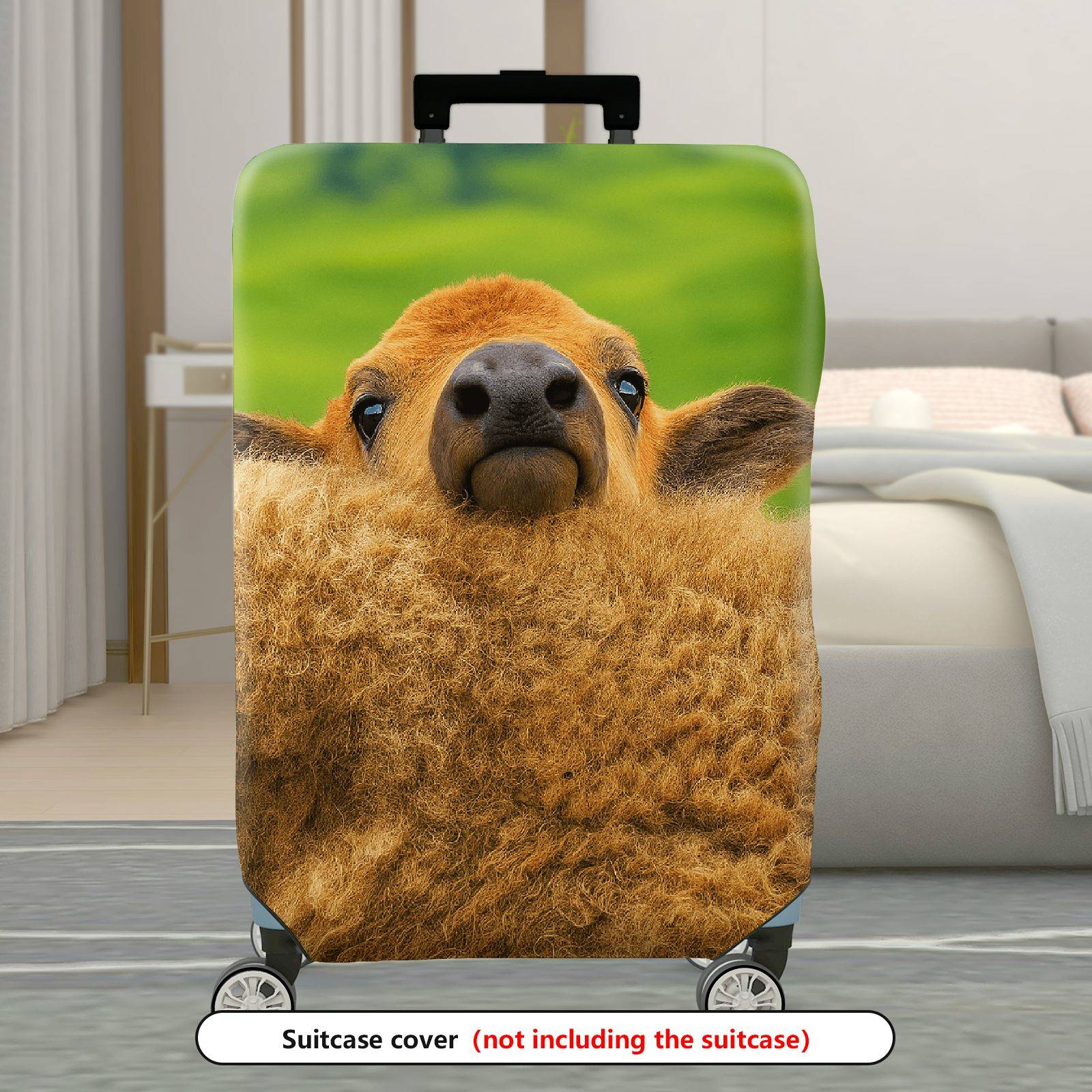1-Piece Cute Animal Sheep Green Grass Scenic Fun  Suitcase Luggage Cover, Stretch Protective Sleeve