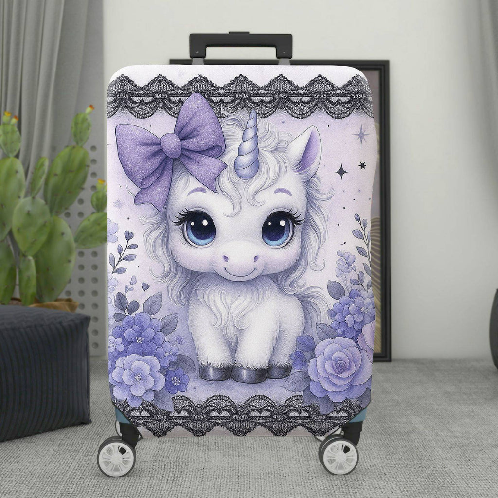1-Piece Cute Pastel Unicorn Floral Lace Heart  Suitcase Luggage Cover, Stretch Protective Sleeve