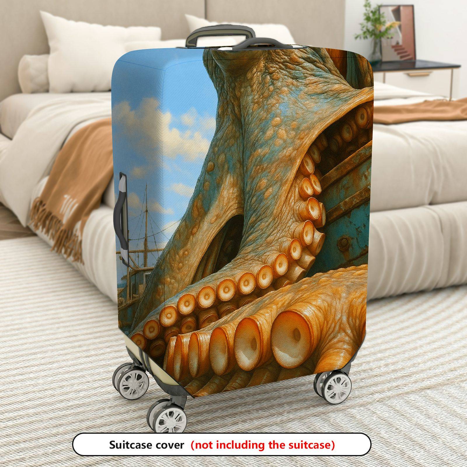 1-Piece Octopus Nautical Artistic Vibrant Unique Marine  Suitcase Luggage Cover, Stretch Protective Sleeve