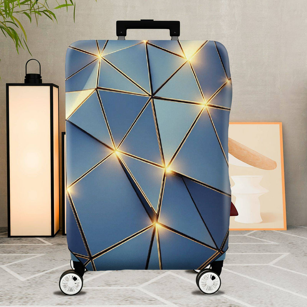 1-Piece Geometric Blue Gold Abstract Modern Stylish Artistic  Suitcase Luggage Cover, Stretch Protective Sleeve