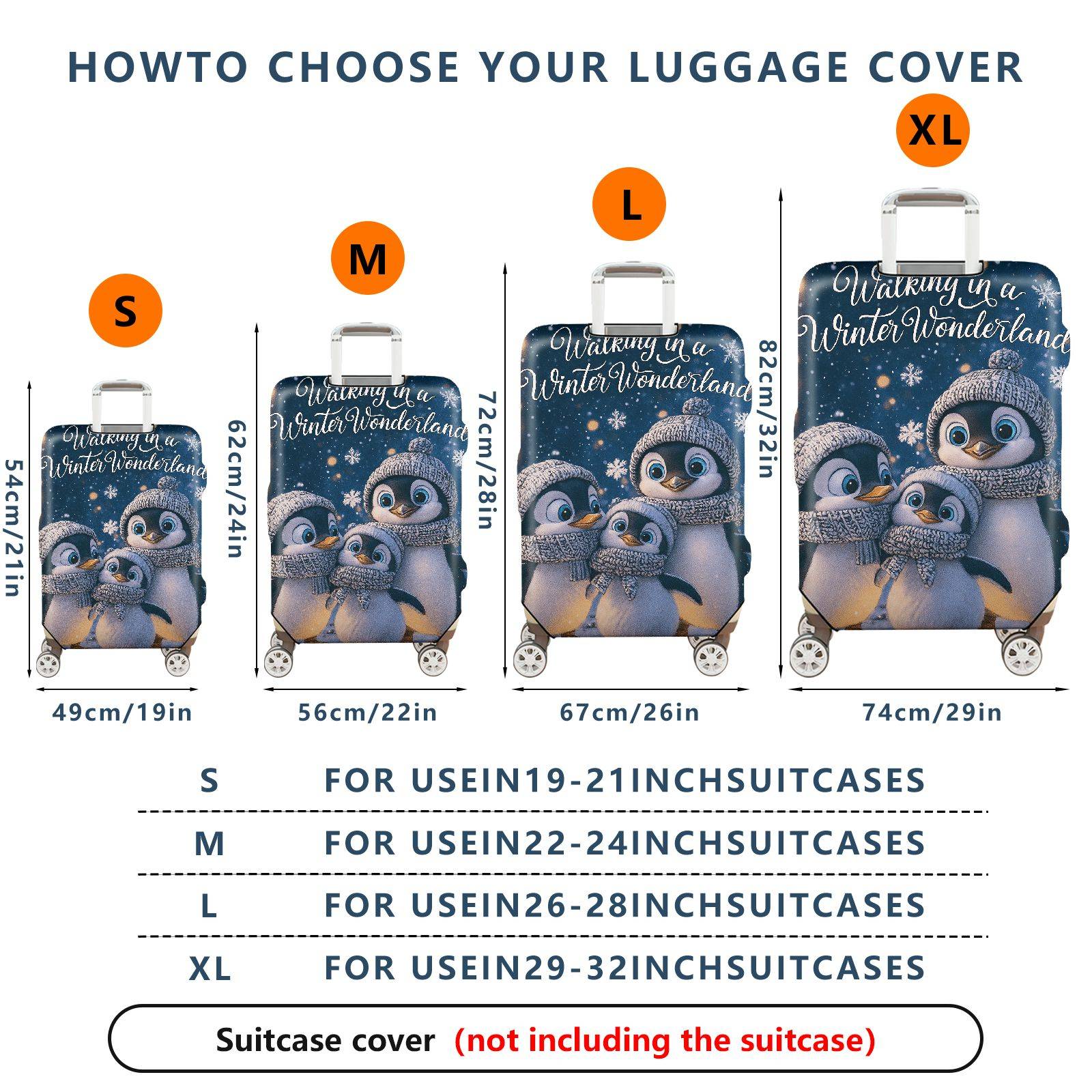 1-Piece Winter Wonderland Penguin Snowflake Blue Cute  Suitcase Luggage Cover, Stretch Protective Sleeve