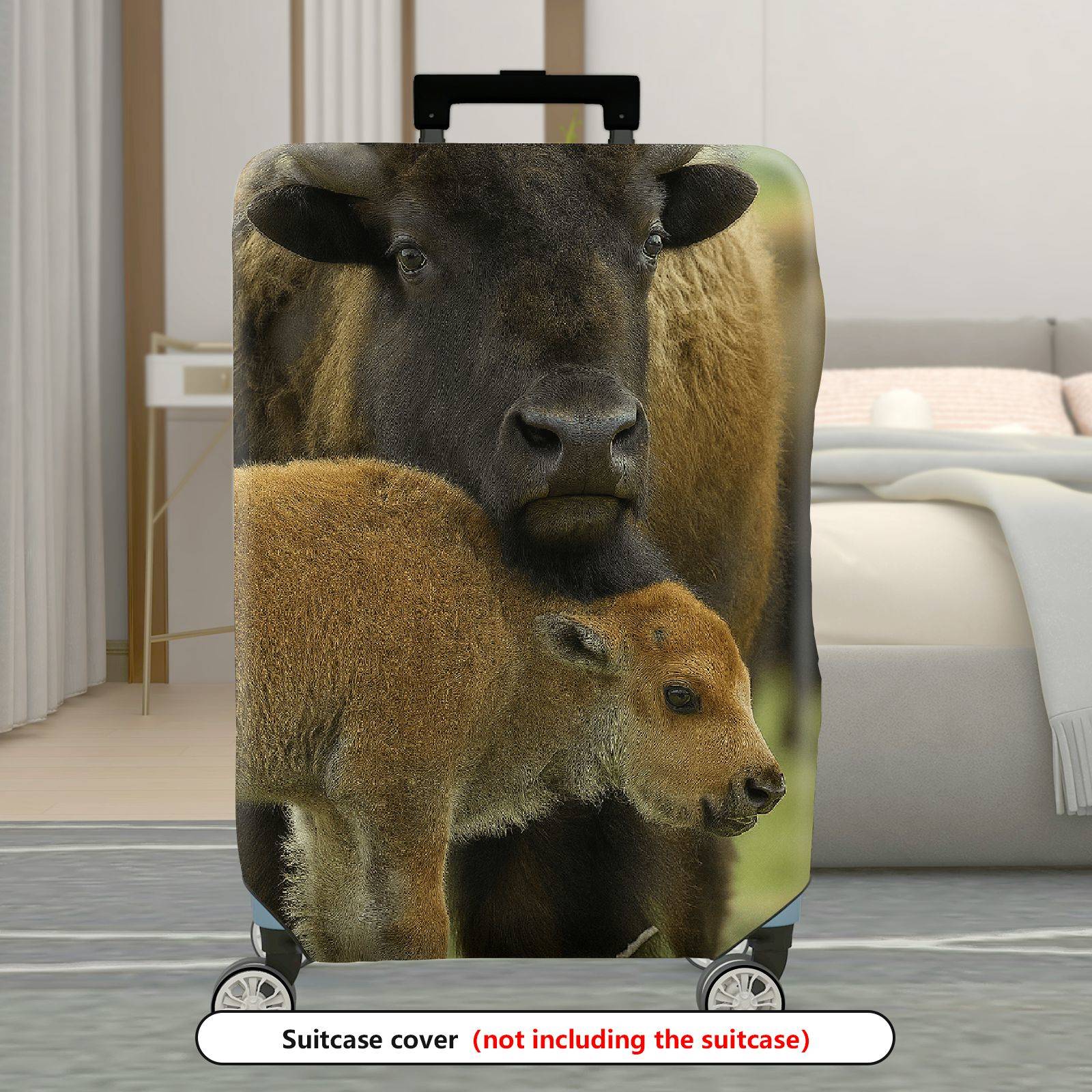 1-Piece Animal Nature Wildlife Family Buffalo Cow Calf  Suitcase Luggage Cover, Stretch Protective Sleeve
