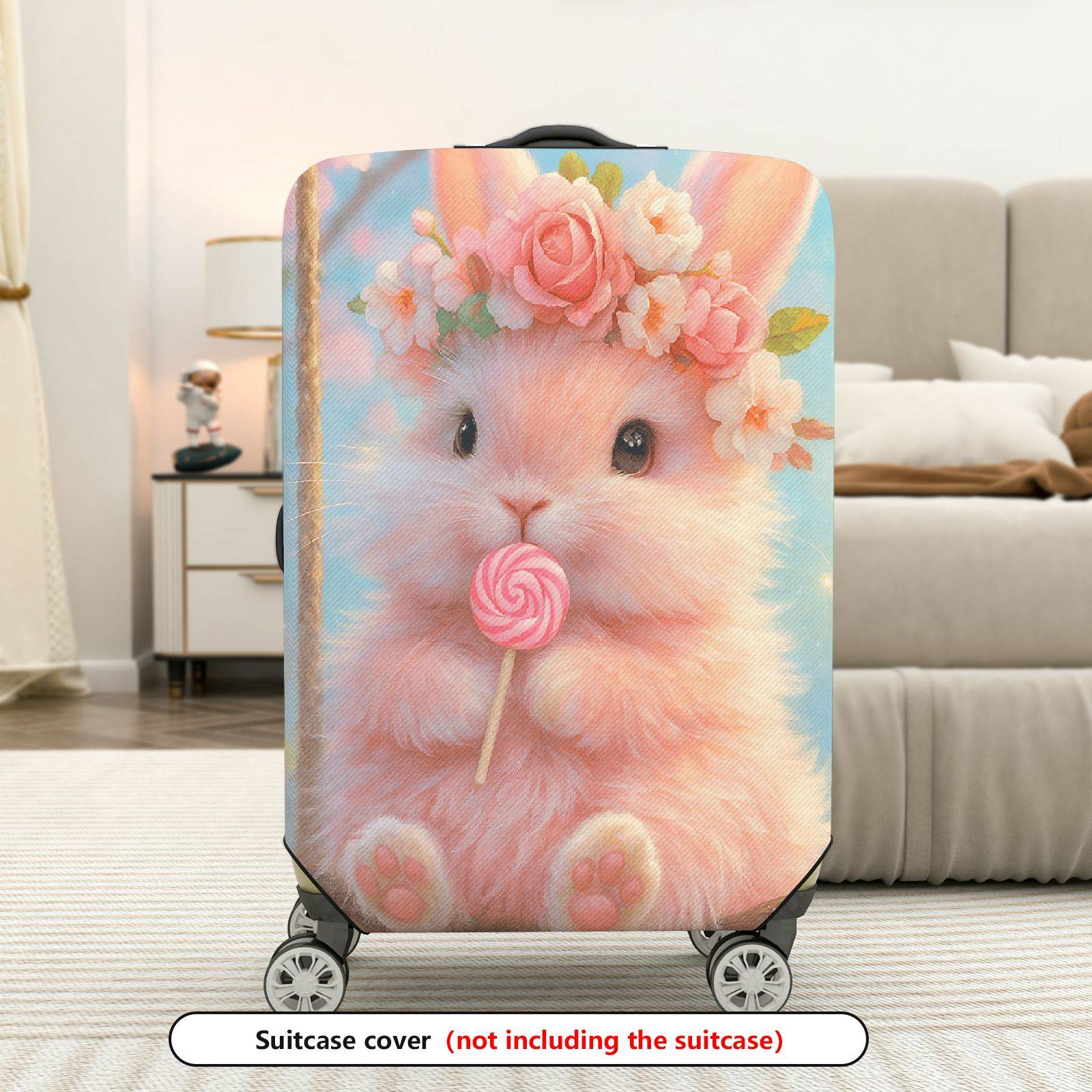 1-Piece Cute Floral Bunny Candy Swing Pastel  Suitcase Luggage Cover, Stretch Protective Sleeve