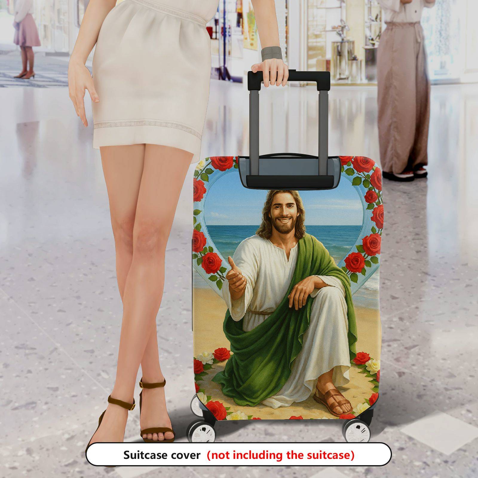 1-Piece Beach Religious Rose Heart Floral Biblical  Suitcase Luggage Cover, Stretch Protective Sleeve