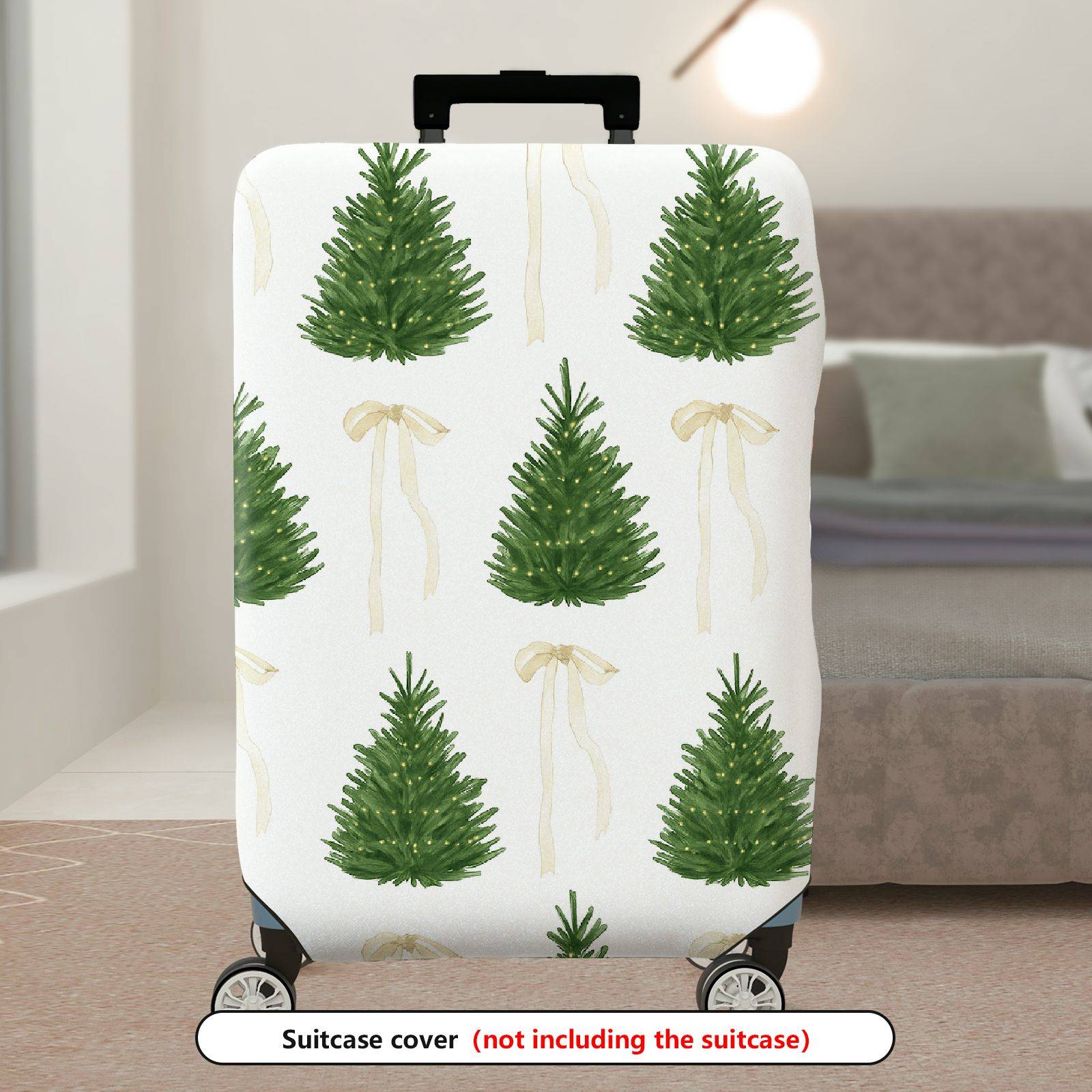 1-Piece Christmas Tree Ribbon Holiday Festive Decorative  Suitcase Luggage Cover, Stretch Protective Sleeve