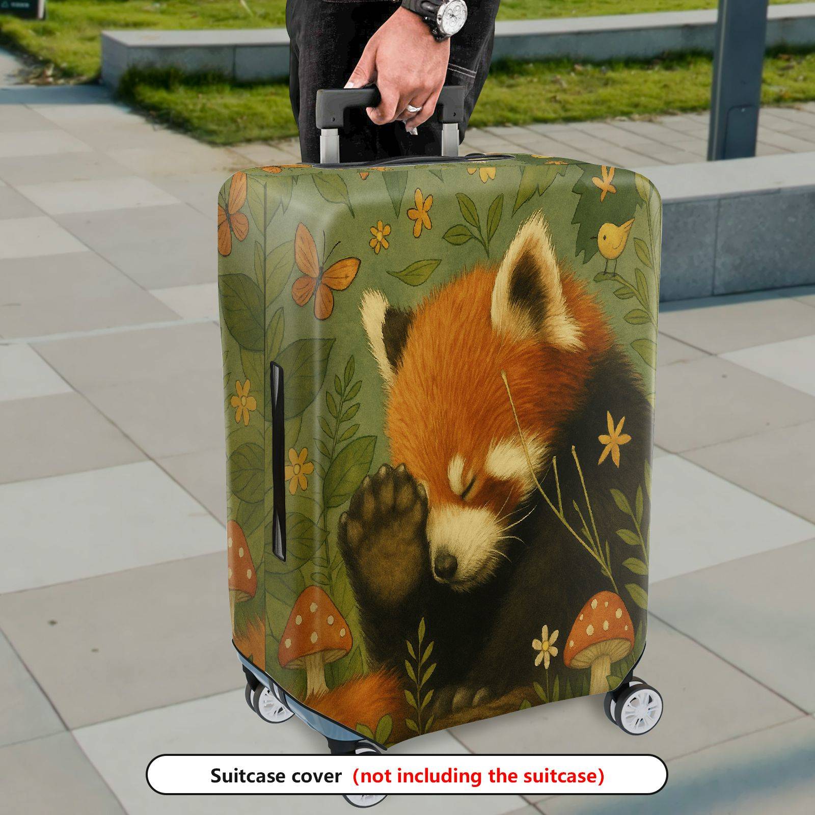 1-Piece Red Panda Forest Nature Floral Animal Cute  Suitcase Luggage Cover, Stretch Protective Sleeve