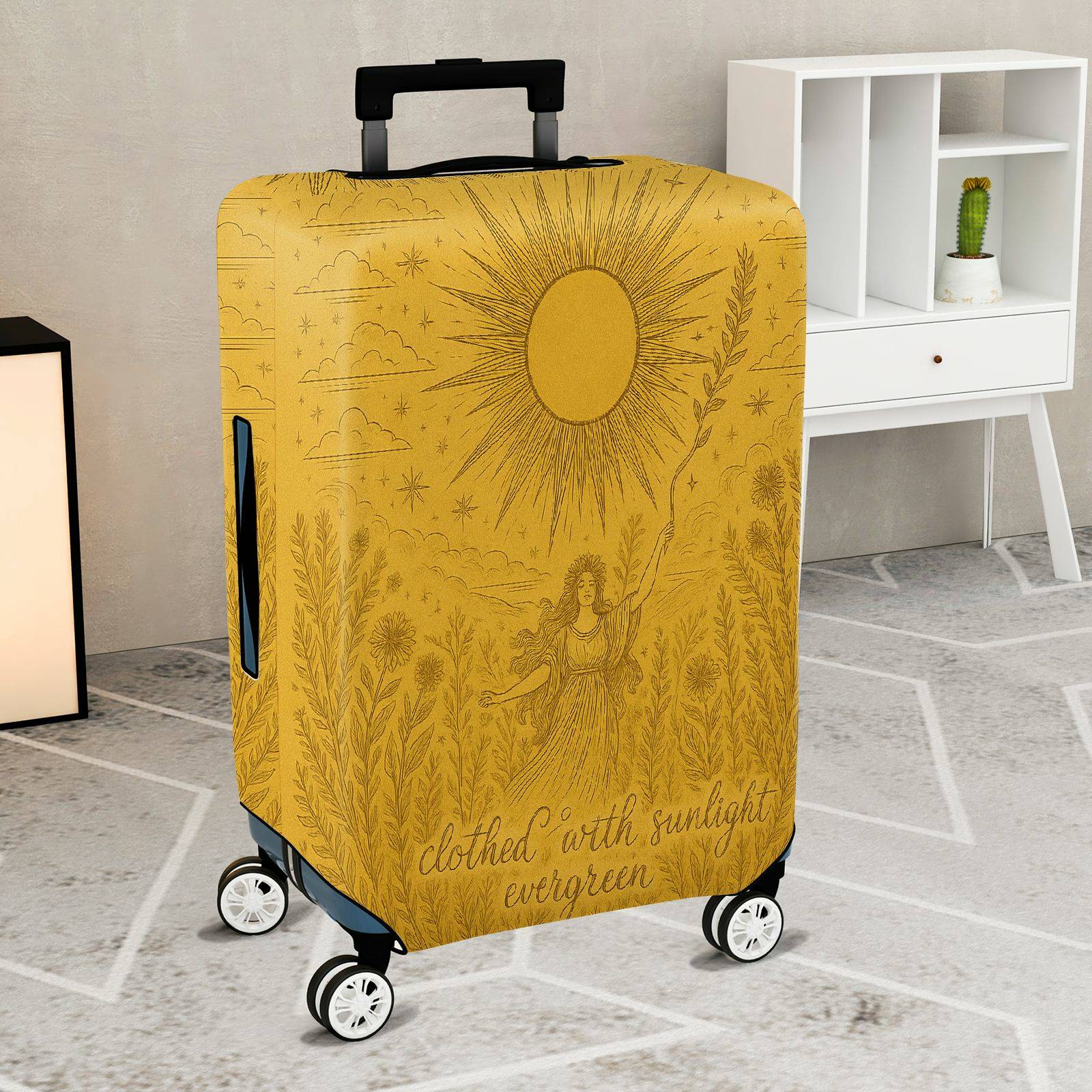 1-Piece Sunlight Nature Art Yellow Cosmic Vintage Bohemian  Suitcase Luggage Cover, Stretch Protective Sleeve