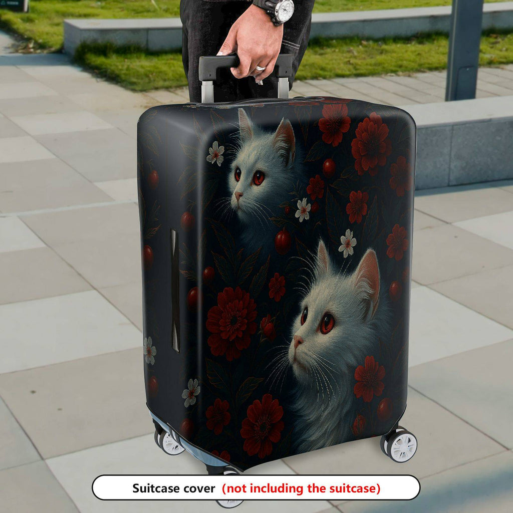 1-Piece Cat Floral Red Black White Nature Artistic Cute  Suitcase Luggage Cover, Stretch Protective Sleeve