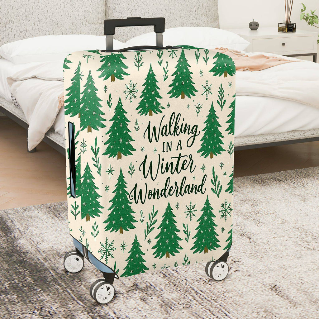 1-Piece Christmas Tree Winter Wonderland Snowflakes Festive Holiday  Suitcase Luggage Cover, Stretch Protective Sleeve