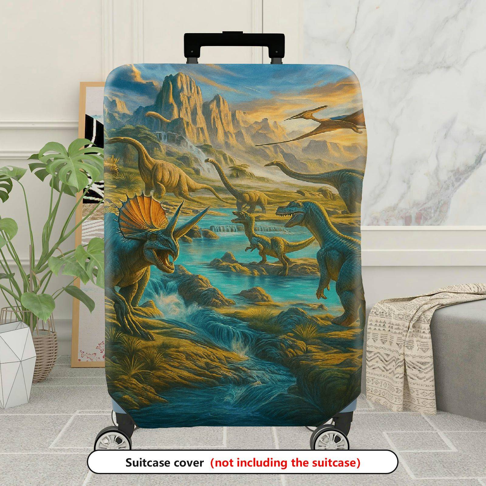 1-Piece Prehistoric Dinosaur Landscape Nature Adventure Wilderness Fossil  Suitcase Luggage Cover, Stretch Protective Sleeve
