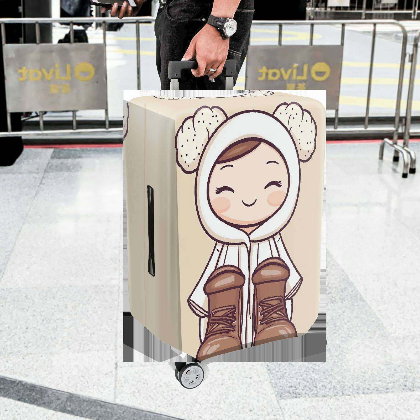 1-Piece Cute Lamb Hoodie Boots Smiling  Suitcase Luggage Cover, Stretch Protective Sleeve