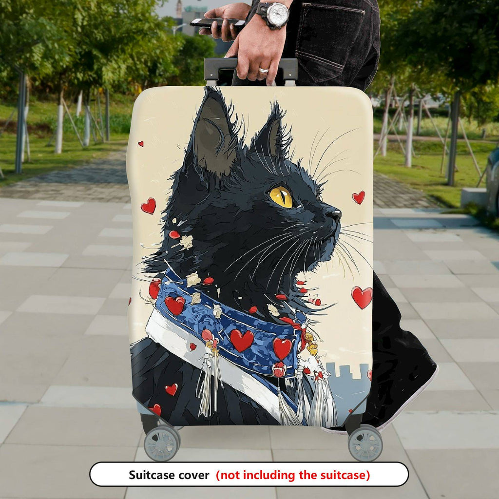 1-Piece Black Cat Heart Love Red Artistic  Suitcase Luggage Cover, Stretch Protective Sleeve