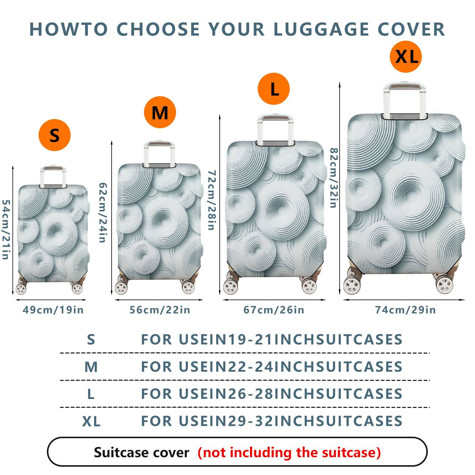 1-Piece Abstract Geometric 3D Pattern Light Grey Circles  Suitcase Luggage Cover, Stretch Protective Sleeve