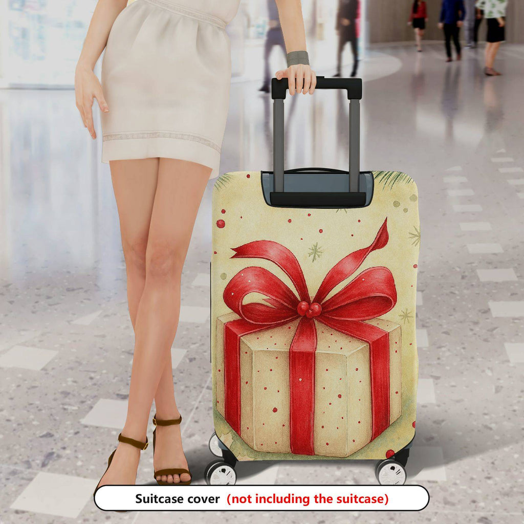 1-Piece Red Ribbon Gift Festive Decorative Holiday  Suitcase Luggage Cover, Stretch Protective Sleeve