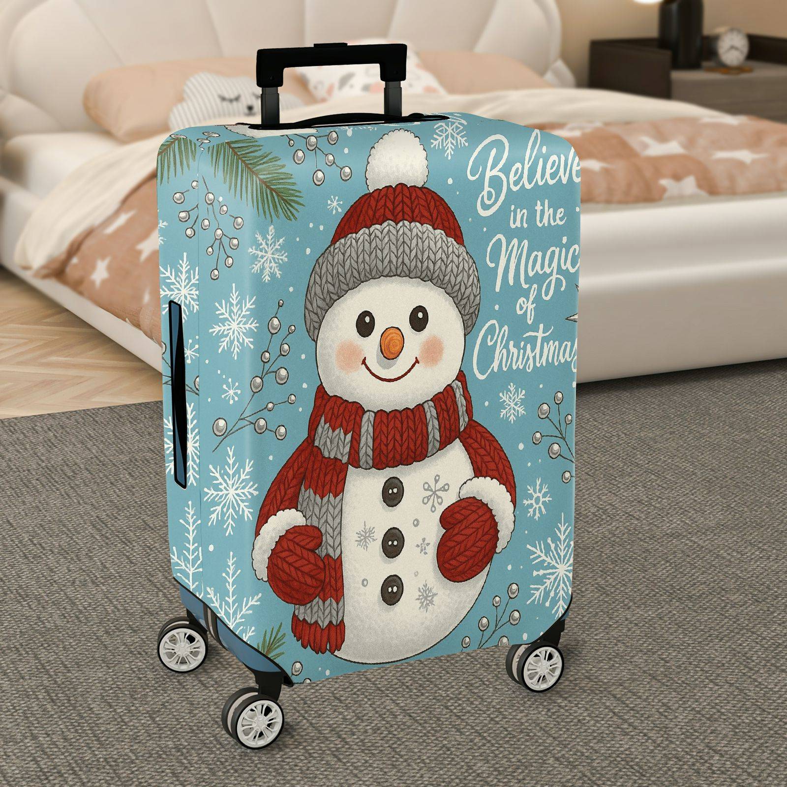 1-Piece Snowman Christmas Winter Holiday Festive Cheer  Suitcase Luggage Cover, Stretch Protective Sleeve
