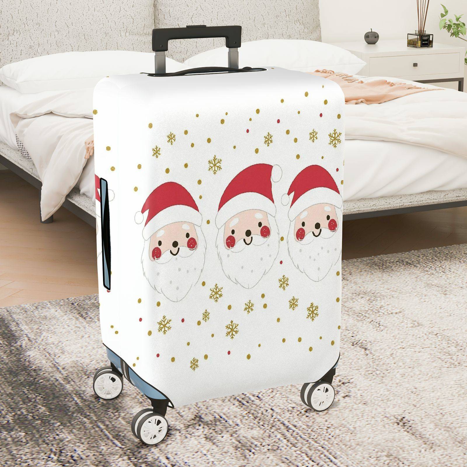 1-Piece Santa Claus Snowflakes Festive Cheerful Cute  Suitcase Luggage Cover, Stretch Protective Sleeve
