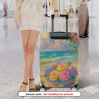 1-Piece Beach Floral Sunset Scenic Sea Rose Hydrangea  Suitcase Luggage Cover, Stretch Protective Sleeve