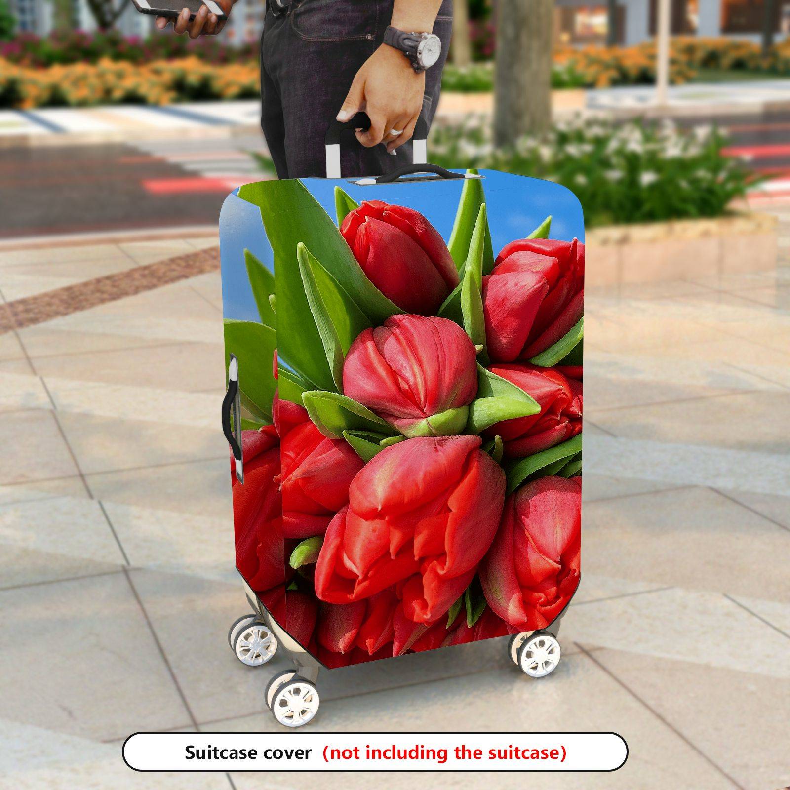 1-Piece Floral Red Tulip Bloom Nature Art  Suitcase Luggage Cover, Stretch Protective Sleeve
