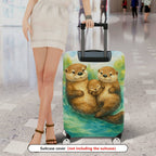 1-Piece Adorable Otter Watercolor Art  Nature Family  Suitcase Luggage Cover, Stretch Protective Sleeve