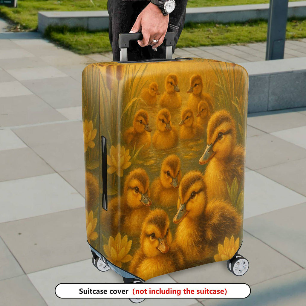 1-Piece Cute Duckling Pond Nature Floral Yellow  Suitcase Luggage Cover, Stretch Protective Sleeve