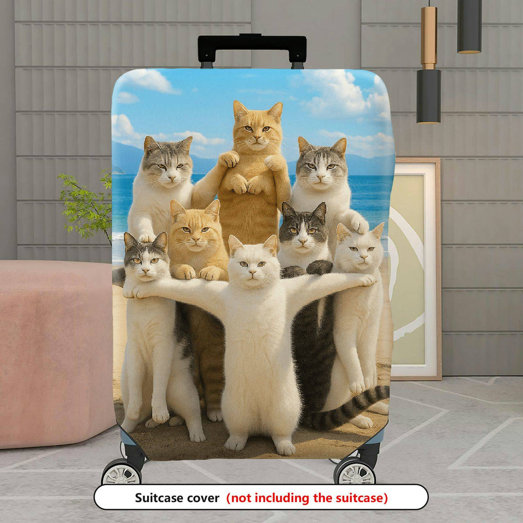 1-Piece Beach Cat Group Summer Fun Vibrant Cute Playful  Suitcase Luggage Cover, Stretch Protective Sleeve