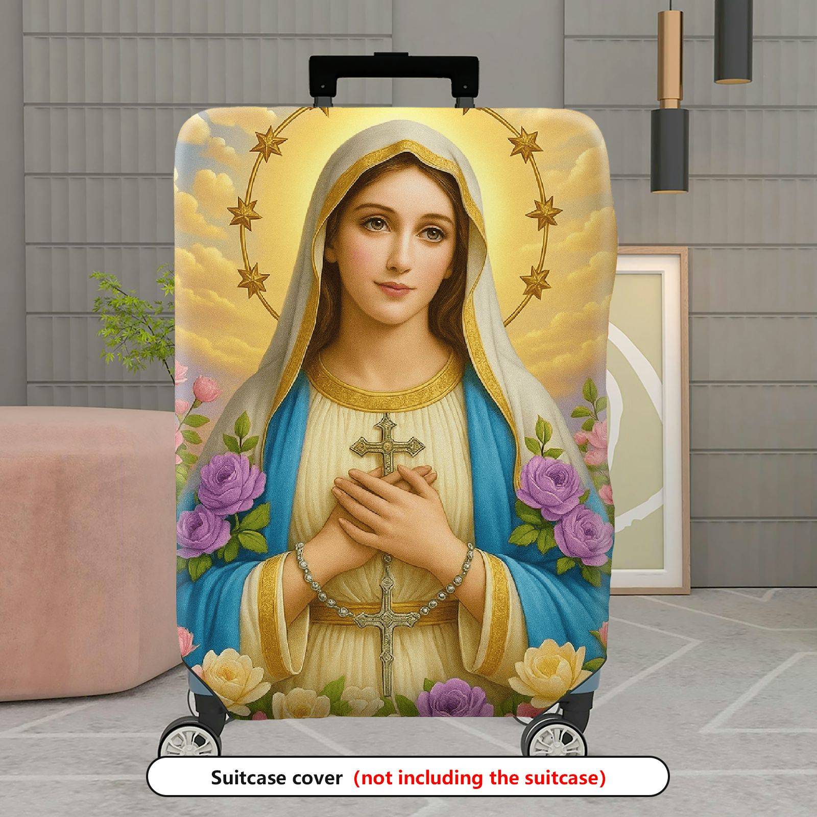 1-Piece Religious Icon Floral Sky Star Halo Sacred  Suitcase Luggage Cover, Stretch Protective Sleeve
