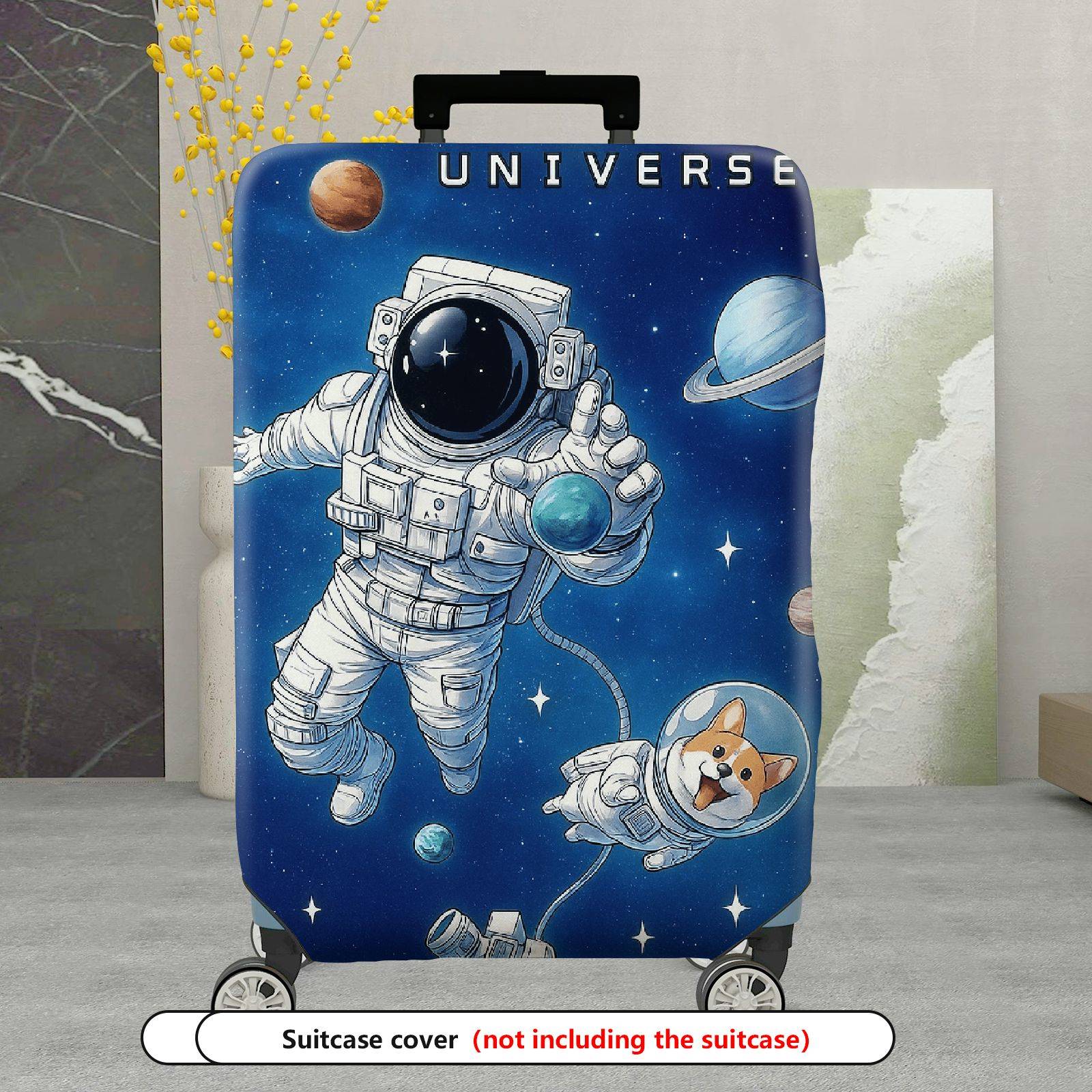 1-Piece Astronaut Dog Planet Stars Galaxy Space  Suitcase Luggage Cover, Stretch Protective Sleeve