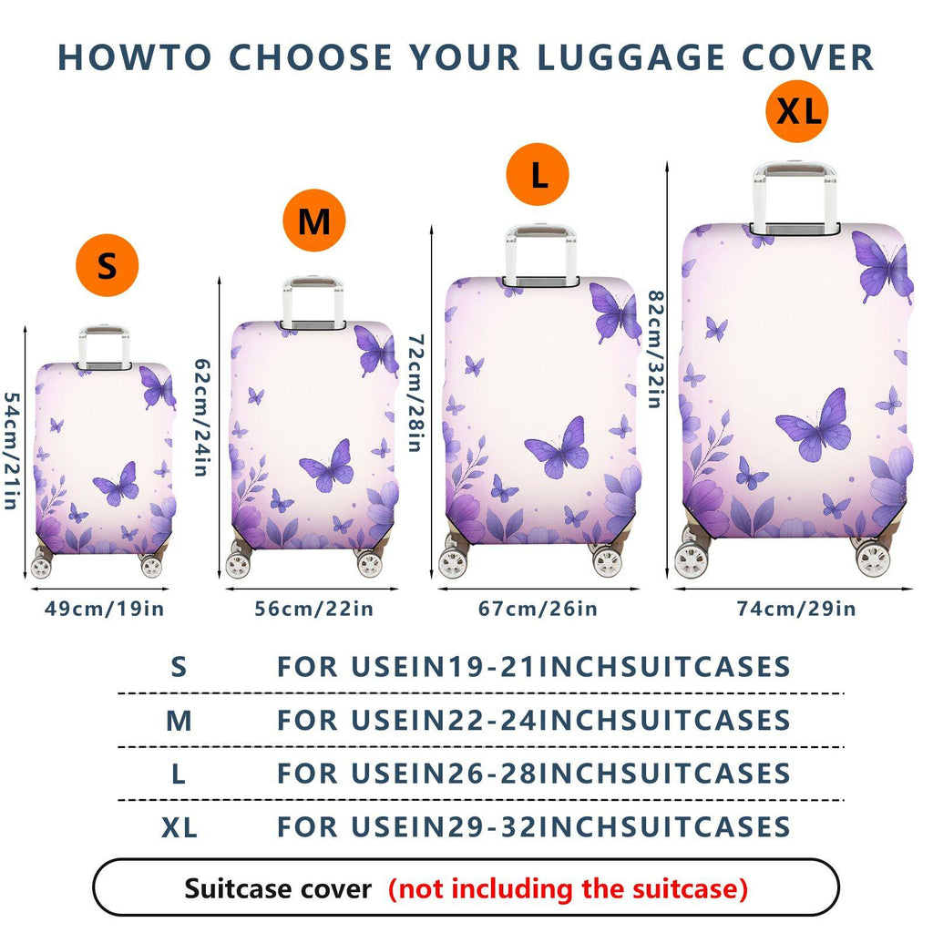 1-Piece Purple Butterfly Floral Pastoral Romantic Elegant  Suitcase Luggage Cover, Stretch Protective Sleeve