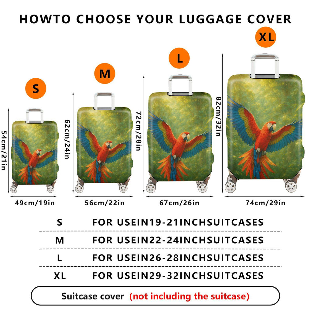 1-Piece Colorful Parrot Jungle Nature Artistic Tropical  Suitcase Luggage Cover, Stretch Protective Sleeve