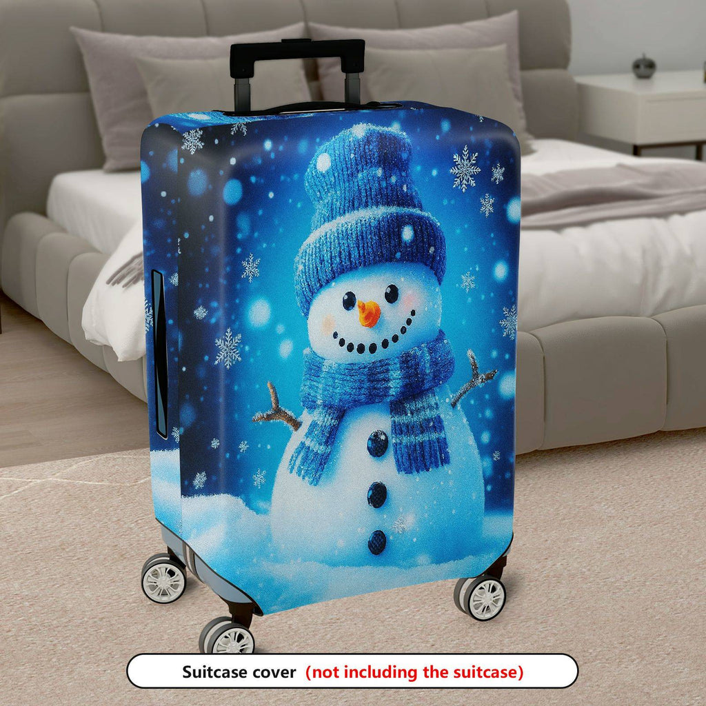 1-Piece Snowman Winter Blue Christmas Holiday Festive  Suitcase Luggage Cover, Stretch Protective Sleeve