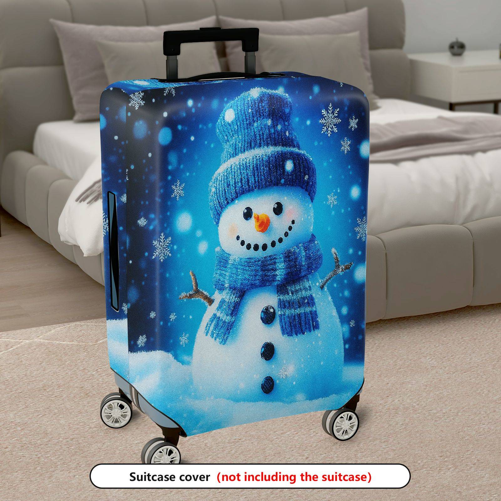 1-Piece Snowman Winter Blue Christmas Holiday Festive  Suitcase Luggage Cover, Stretch Protective Sleeve