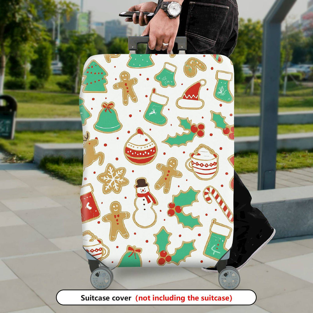 1-Piece Christmas Gingerbread Reindeer Snowman Festive Holiday  Suitcase Luggage Cover, Stretch Protective Sleeve