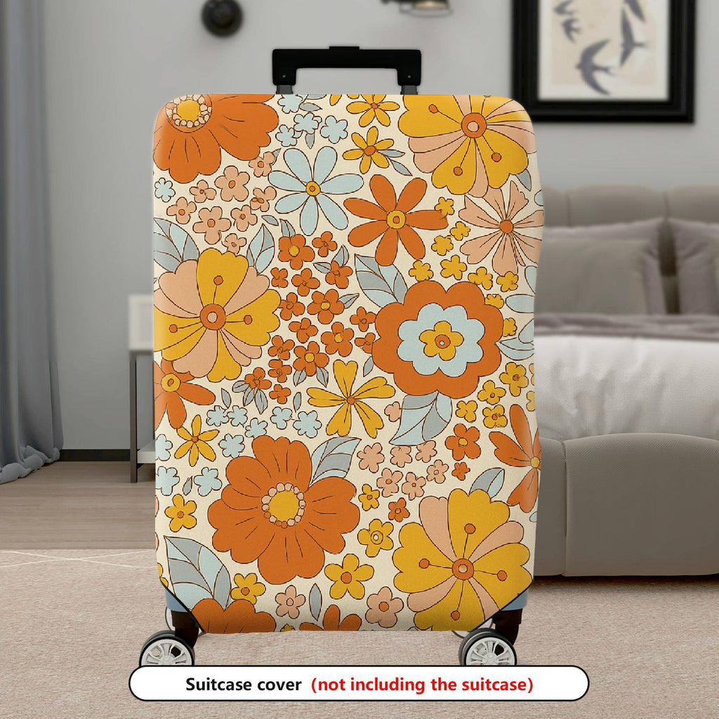 1-Piece Retro Floral Pattern Vibrant Colorful Decorative Travel Essentials  Suitcase Luggage Cover, Stretch Protective Sleeve